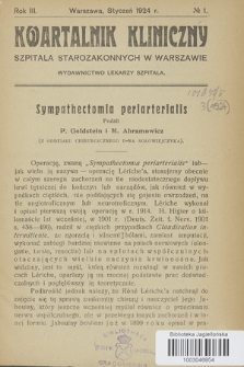 Kwartalnik Kliniczny Szpitala Starozakonnych w Warszawie : wydawnictwo lekarzy szpitala. R. 3, 1924, Nr 1