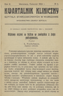 Kwartalnik Kliniczny Szpitala Starozakonnych w Warszawie : wydawnictwo lekarzy szpitala. R. 3, 1924, Nr 2