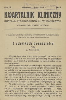 Kwartalnik Kliniczny Szpitala Starozakonnych w Warszawie : wydawnictwo lekarzy szpitala. R. 3, 1924, Nr 3
