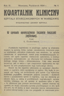 Kwartalnik Kliniczny Szpitala Starozakonnych w Warszawie : wydawnictwo lekarzy szpitala. R. 3, 1924, Nr 4
