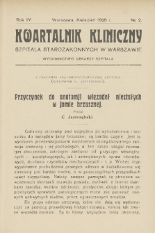 Kwartalnik Kliniczny Szpitala Starozakonnych w Warszawie : wydawnictwo lekarzy szpitala. R. 4, 1925, Nr 2