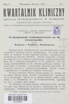 Kwartalnik Kliniczny Szpitala Starozakonnych w Warszawie : wydawnictwo lekarzy szpitala. R. 5, 1926, Nr 1