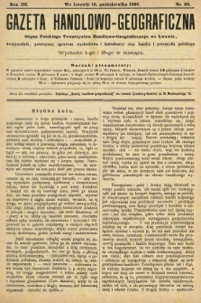 Gazeta Handlowo-Geograficzna : organ Polskiego Towarzystwa Handlowo-Geograficznego we Lwowie, dwutygodnik poświęcony sprawom wychodztwa i kolonizacyi oraz handlu i przemysłu polskiego. 1897, nr 20