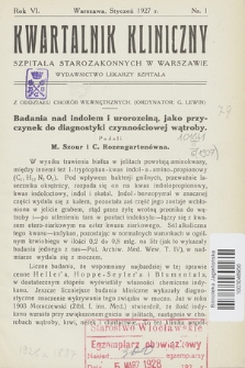 Kwartalnik Kliniczny Szpitala Starozakonnych w Warszawie : wydawnictwo lekarzy szpitala. R. 6, 1927, Nr 1