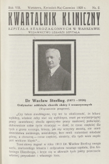 Kwartalnik Kliniczny Szpitala Starozakonnych w Warszawie : wydawnictwo lekarzy szpitala. R. 8, 1929, Nr 2