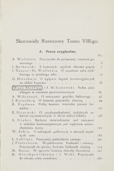 Kwartalnik Kliniczny Szpitala Starozakonnych w Warszawie : wydawnictwo lekarzy szpitala. R. 8, 1929, Skorowidz rzeczowy tomu VIII