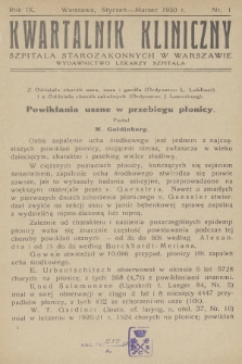 Kwartalnik Kliniczny Szpitala Starozakonnych w Warszawie : wydawnictwo lekarzy szpitala. R. 9, 1930, Nr 1