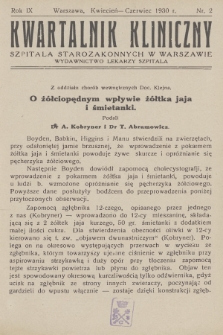 Kwartalnik Kliniczny Szpitala Starozakonnych w Warszawie : wydawnictwo lekarzy szpitala. R. 9, 1930, Nr 2