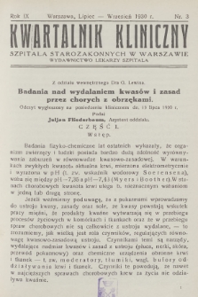Kwartalnik Kliniczny Szpitala Starozakonnych w Warszawie : wydawnictwo lekarzy szpitala. R. 9, 1930, Nr 3