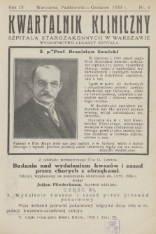 Kwartalnik Kliniczny Szpitala Starozakonnych w Warszawie : wydawnictwo lekarzy szpitala. R. 9, 1930, Nr 4