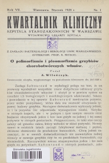 Kwartalnik Kliniczny Szpitala Starozakonnych w Warszawie : wydawnictwo lekarzy szpitala. R. 7, 1928, Nr 1