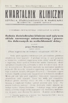 Kwartalnik Kliniczny Szpitala Starozakonnych w Warszawie : wydawnictwo lekarzy szpitala. R. 7, 1928, Nr 3