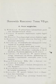 Kwartalnik Kliniczny Szpitala Starozakonnych w Warszawie : wydawnictwo lekarzy szpitala. R. 7, 1928, Skorowidz rzeczowy tomu VII