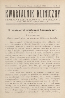 Kwartalnik Kliniczny Szpitala Starozakonnych w Warszawie : wydawnictwo lekarzy szpitala. R. 10, 1931, Nr 3-4