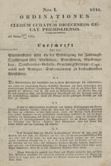 Ordinationes ad Clerum Curatum Dioeceseos Gr. Cat. Premisliensis. 1841, Nro I