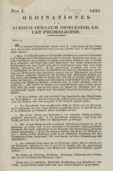 Ordinationes ad Clerum Curatum Dioeceseos Gr. Cat. Premisliensis. 1843, Nro I