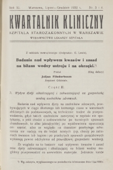 Kwartalnik Kliniczny Szpitala Starozakonnych w Warszawie : wydawnictwo lekarzy szpitala. R. 11, 1932, Nr 3-4