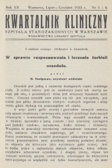 Kwartalnik Kliniczny Szpitala Starozakonnych w Warszawie : wydawnictwo lekarzy szpitala. R. 12, 1933, Nr 3-4