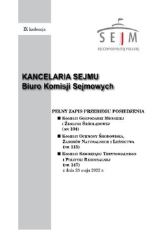 Pełny Zapis Przebiegu Posiedzenia Komisji Ochrony Środowiska, Zasobów Naturalnych i Leśnictwa (nr 115) z dnia 25 maja 2022 r.