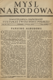 Myśl Narodowa : dwutygodnik poświęcony kulturze twórczości polskiej. R. 8, 1928, nr 1