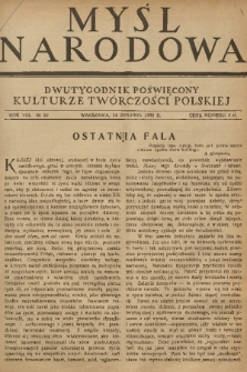 Myśl Narodowa : dwutygodnik poświęcony kulturze twórczości polskiej. R. 8, 1928, nr 20