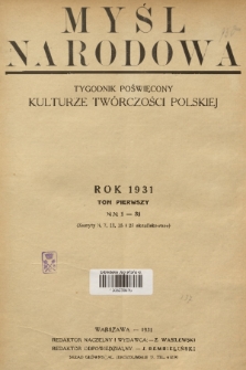 Myśl Narodowa : tygodnik poświęcony kulturze twórczości polskiej. R. 11, 1931, Spis rzeczy styczeń-czerwiec