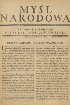 Myśl Narodowa : tygodnik poświęcony kulturze twórczości polskiej. R. 11, 1931, nr 1