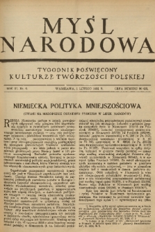 Myśl Narodowa : tygodnik poświęcony kulturze twórczości polskiej. R. 11, 1931, nr 6