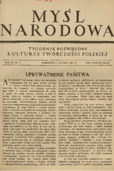 Myśl Narodowa : tygodnik poświęcony kulturze twórczości polskiej. R. 11, 1931, nr 7