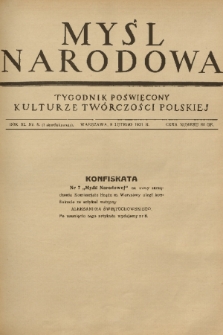 Myśl Narodowa : tygodnik poświęcony kulturze twórczości polskiej. R. 11, 1931, nr 8