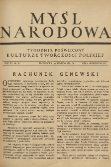 Myśl Narodowa : tygodnik poświęcony kulturze twórczości polskiej. R. 11, 1931, nr 9