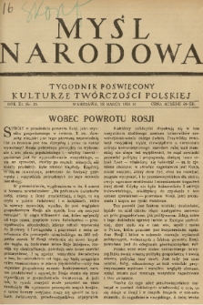 Myśl Narodowa : tygodnik poświęcony kulturze twórczości polskiej. R. 11, 1931, nr 15