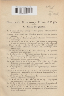 Kwartalnik Kliniczny Szpitala Starozakonnych w Warszawie : wydawnictwo lekarzy szpitala. R. 15, 1936, Skorowidz rzeczowy tomu XV