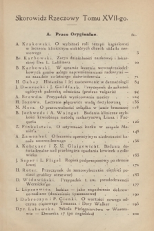 Kwartalnik Kliniczny Szpitala Starozakonnych w Warszawie : wydawnictwo lekarzy szpitala. R. 17, 1938, Skorowidz rzeczowy tomu XVII