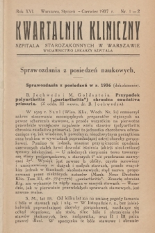 Kwartalnik Kliniczny Szpitala Starozakonnych w Warszawie : wydawnictwo lekarzy szpitala. R. 16, 1937, Nr 1-2