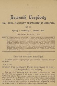 Dziennik Urzędowy Ces. i Król. Komendy Obwodowej w Biłgoraju. 1915, No 4