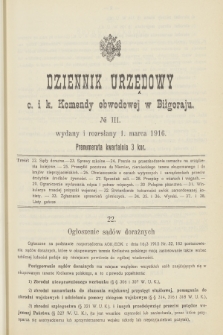 Dziennik Urzędowy C. i K. Komendy Obwodowej w Biłgoraju. 1916, no 3