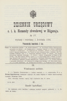 Dziennik Urzędowy C. i K. Komendy Obwodowej w Biłgoraju. 1916, no 4