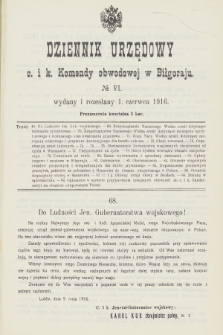 Dziennik Urzędowy C. i K. Komendy Obwodowej w Biłgoraju. 1916, no 6