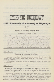 Dziennik Urzędowy C. i K. Komendy Obwodowej w Biłgoraju. 1916, no 7