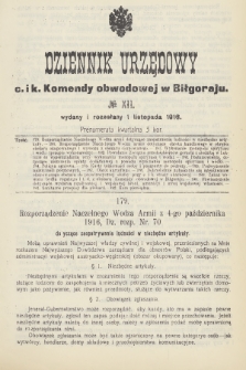Dziennik Urzędowy C. i K. Komendy Obwodowej w Biłgoraju. 1916, no 12