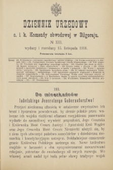 Dziennik Urzędowy C. i K. Komendy Obwodowej w Biłgoraju. 1916, no 13