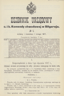 Dziennik Urzędowy C. i K. Komendy Obwodowej w Biłgoraju. 1917, no 1