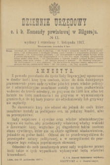 Dziennik Urzędowy C. i K. Komendy Powiatowej w Biłgoraju. 1917, no 9