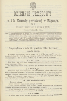 Dziennik Urzędowy C. i K. Komendy Powiatowej w Biłgoraju. 1918, no 1
