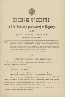 Dziennik Urzędowy C. i K. Komendy Powiatowej w Biłgoraju. 1918, no 3