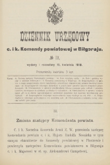 Dziennik Urzędowy C. i K. Komendy Powiatowej w Biłgoraju. 1918, no 4