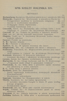 Miesięcznik Katechetyczny i Wychowawczy : organ Stowarzyszenia Księży Prefektów. R.14, 1925, Spis rzeczy rocznika XIV.