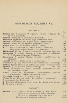 Miesięcznik Katechetyczny i Wychowawczy : organ Stowarzyszenia Księży Prefektów. R.15, 1926, Spis rzeczy rocznika XV.