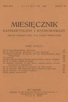 Miesięcznik Katechetyczny i Wychowawczy : organ Związku Diecezjalnych Kół Księży Prefektów. R.17, 1928, z. 9